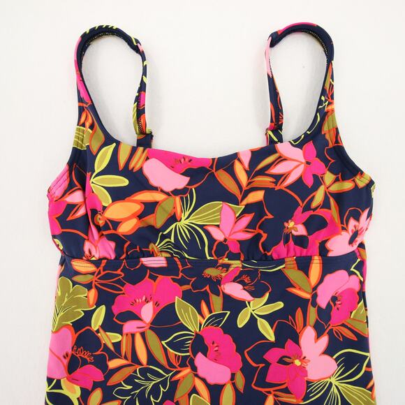 Lands End Tankini Top Navy Blue Pink Floral Scoop Neck Underwire Tropical 2P - Picture 2 of 8